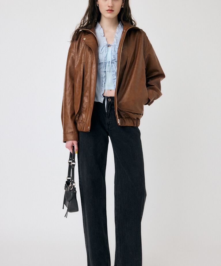 MOUSSY「GLOSSY F/LEATHER ブルゾン」|ブルゾン・スタジャン|
