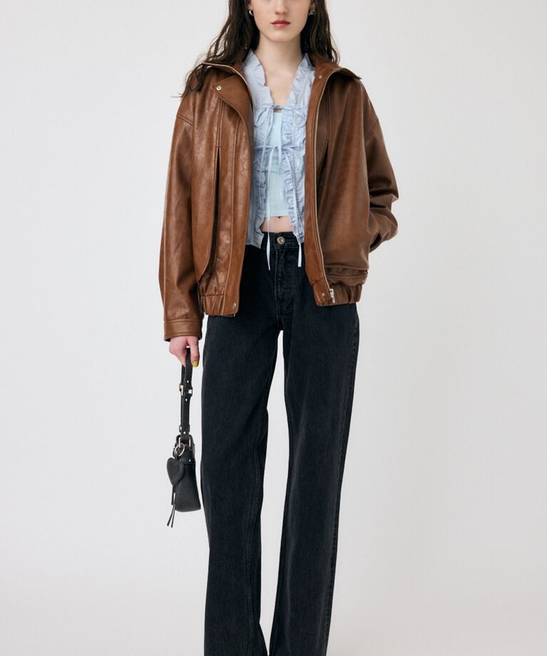MOUSSY「GLOSSY F/LEATHER ブルゾン」|ブルゾン・スタジャン|