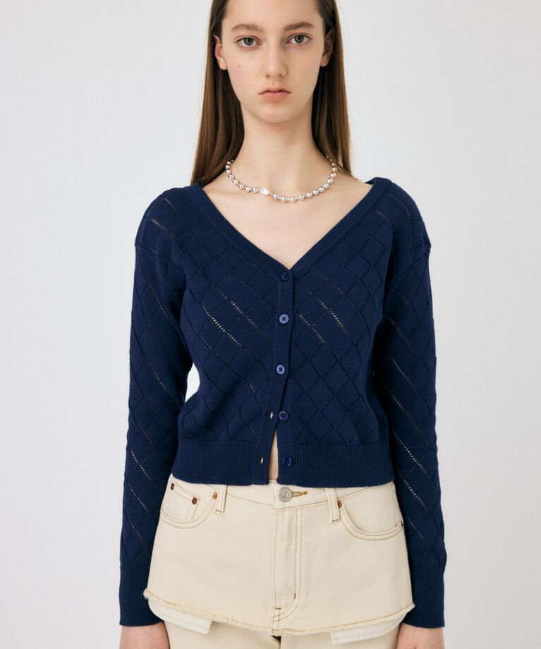 MOUSSY「EYELET ニットカーディガン」|ニット・セーター|