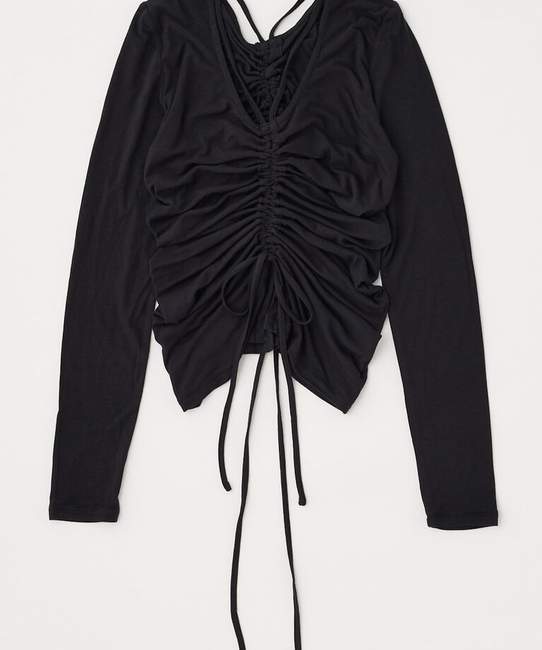 MOUSSY「FRONT GATHER ロングスリーブトップス」|Tシャツ・カットソー|BLK