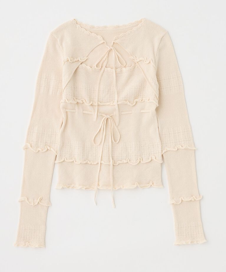 MOUSSY「BOW DESIGN ニットトップス」|ニット・セーター|WHT