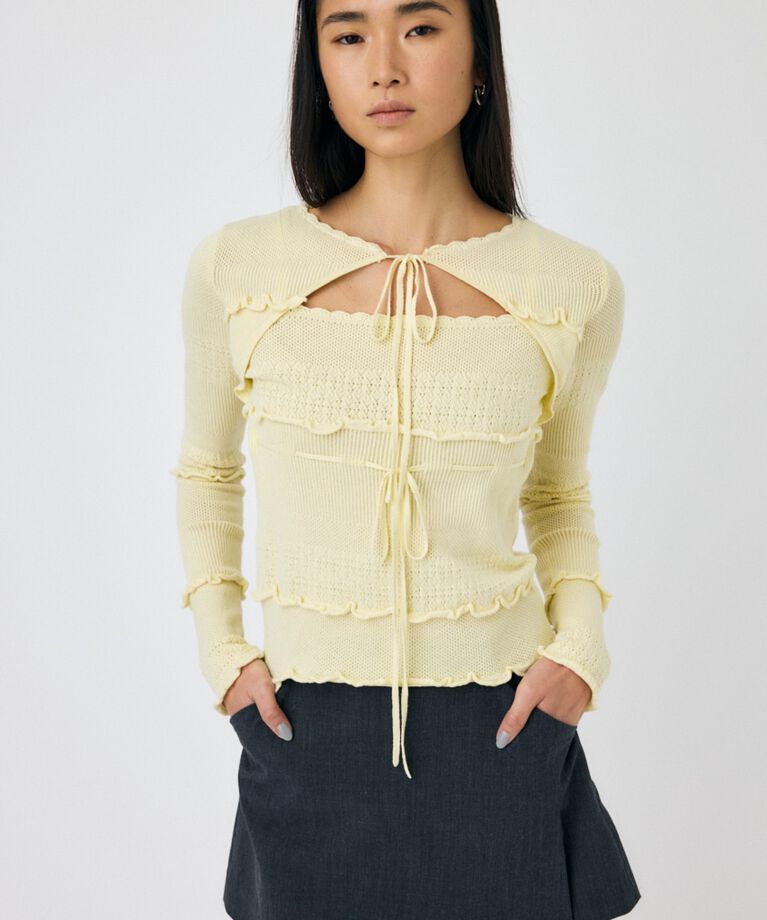 MOUSSY「BOW DESIGN ニットトップス」|ニット・セーター|L/YEL1