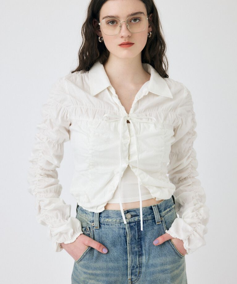 MOUSSY「FRONT TIE SHIRRING シャツ」|シャツ・ブラウス|