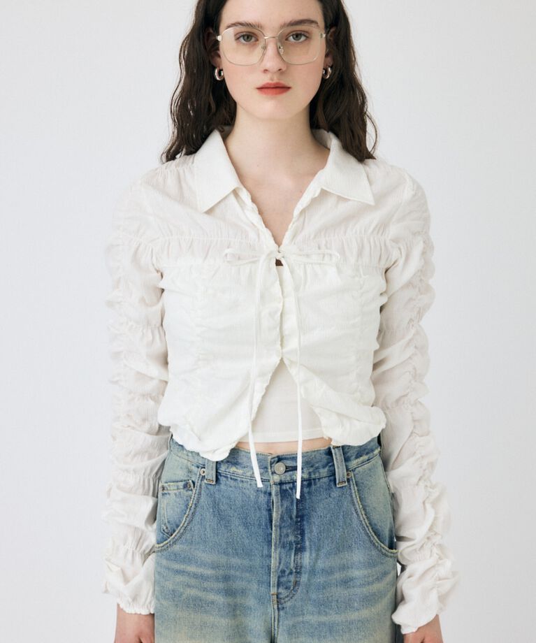 MOUSSY「FRONT TIE SHIRRING シャツ」|シャツ・ブラウス|