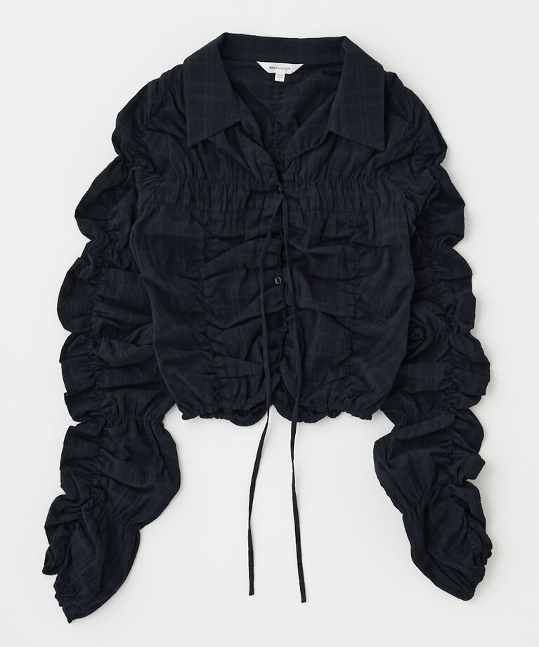 MOUSSY「FRONT TIE SHIRRING シャツ」|シャツ・ブラウス|BLK