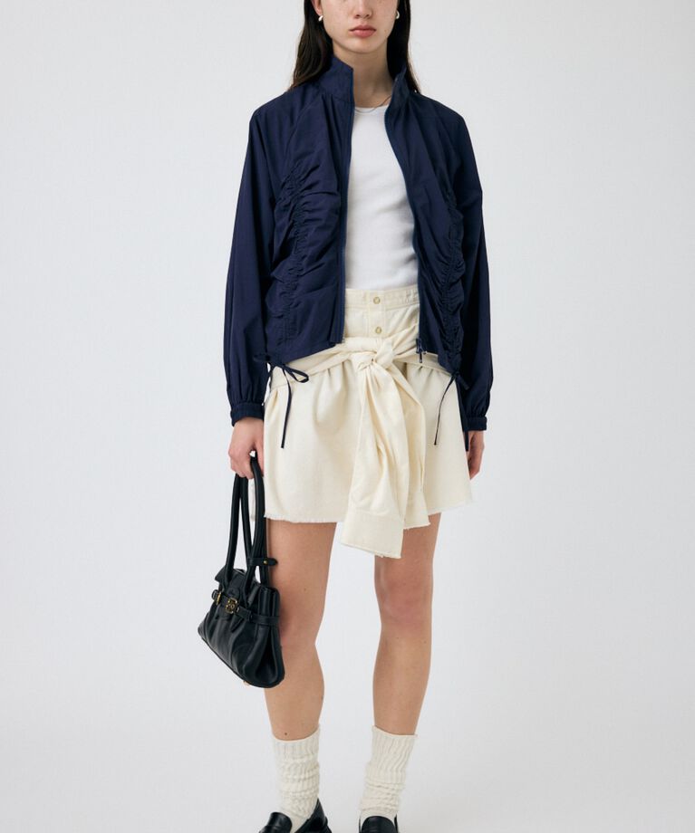 MOUSSY「RIBBON GATHER NYLON ジャケット」|ブルゾン・スタジャン|