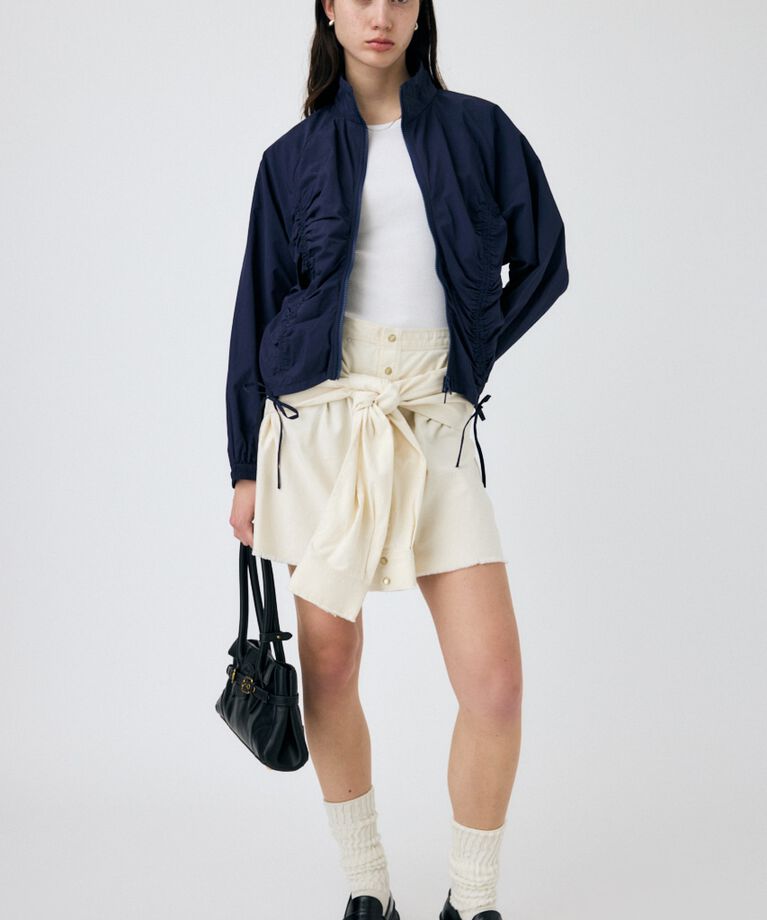 MOUSSY「RIBBON GATHER NYLON ジャケット」|ブルゾン・スタジャン|