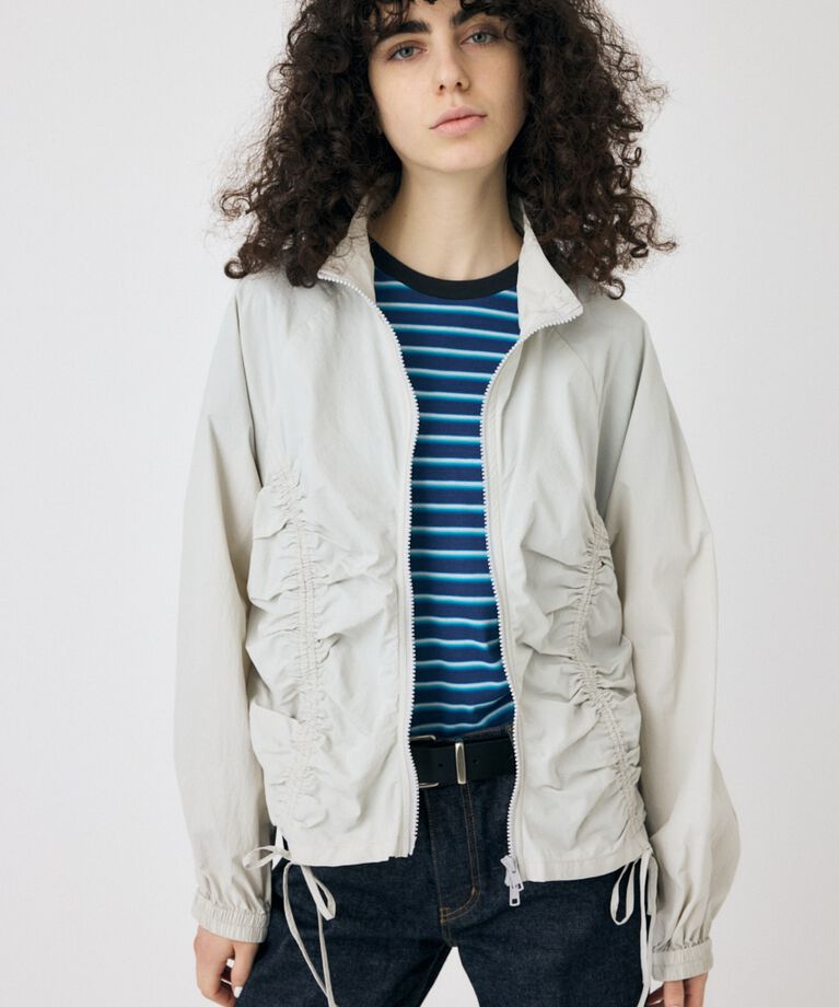 MOUSSY「RIBBON GATHER NYLON ジャケット」|ブルゾン・スタジャン|L/GRY1