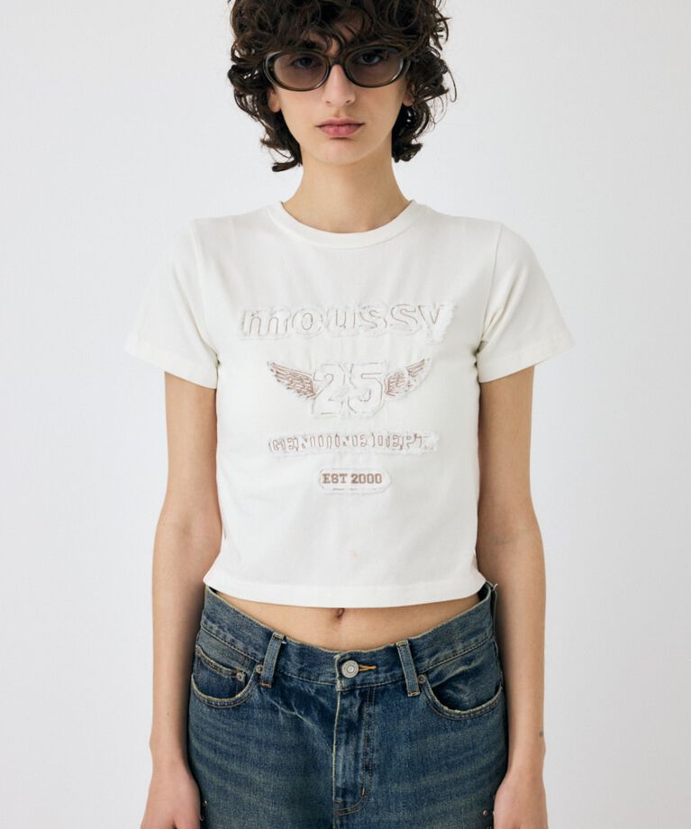 MOUSSY「PATCH DENIM 25TH Tシャツ」|Tシャツ・カットソー|WHT