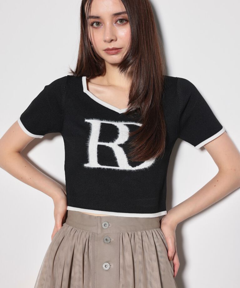 rienda「ビッグＲロゴニットトップス」|ニット・セーター|BLK