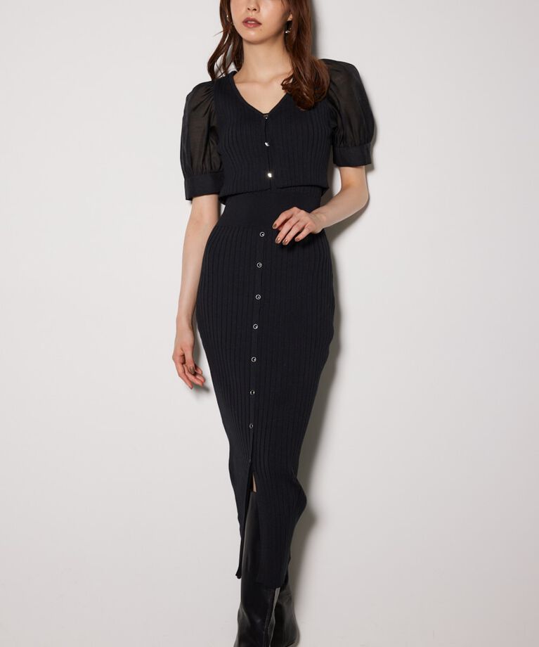 rienda「シアースリーヴコンビカーデセットワンピース」|ワンピース|BLK