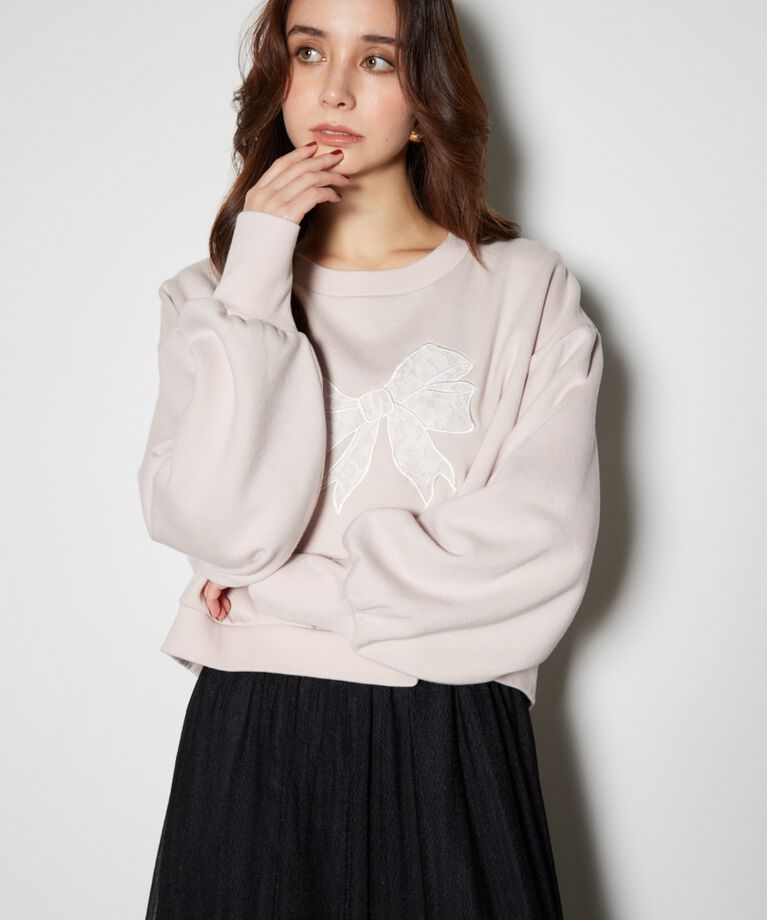 rienda「レースリボンモチーフスウェットトップス」|Tシャツ・カットソー|PNK