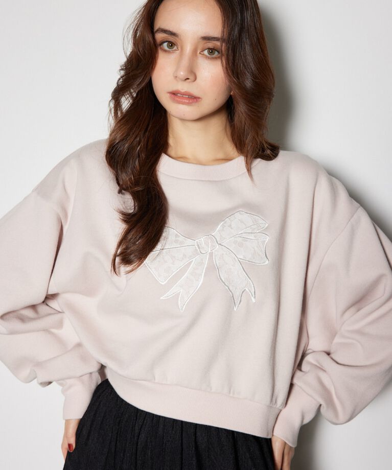 rienda「レースリボンモチーフスウェットトップス」|Tシャツ・カットソー|