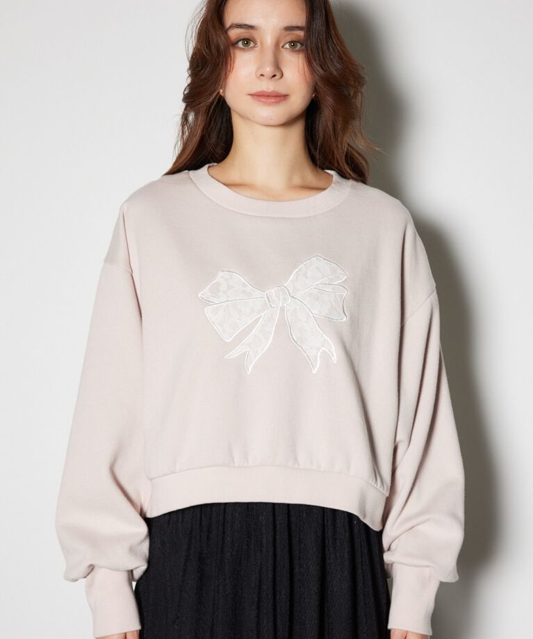 rienda「レースリボンモチーフスウェットトップス」|Tシャツ・カットソー|