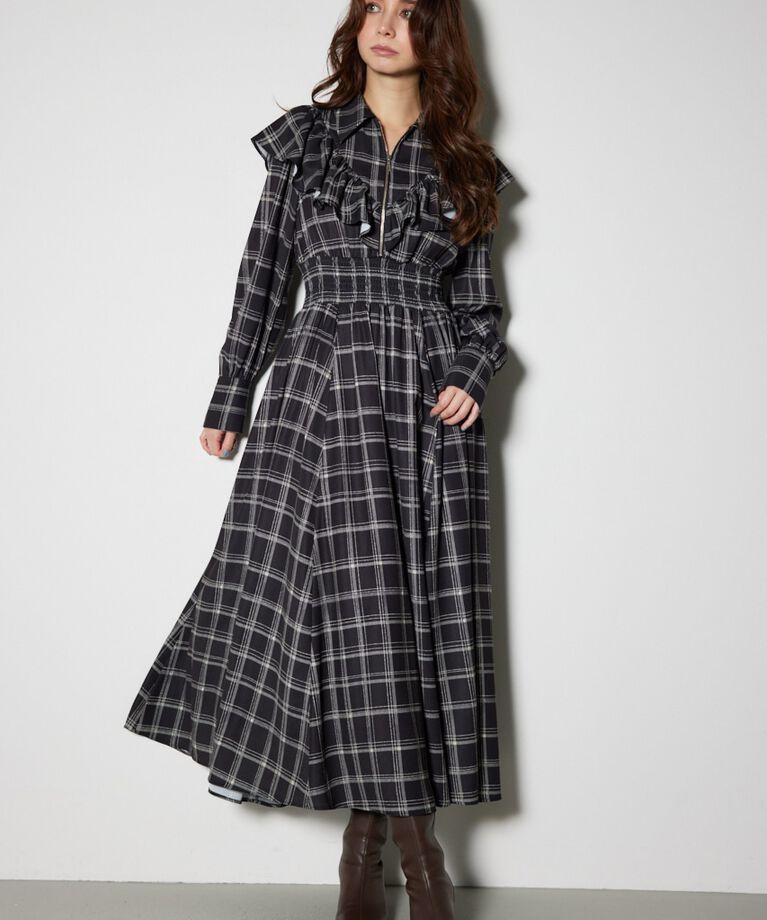 rienda「フロントZIPシャツ ワンピース」|ワンピース|柄BLK5