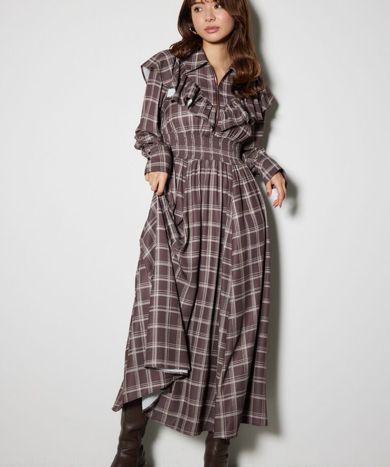 rienda「フロントZIPシャツ ワンピース」|ワンピース|