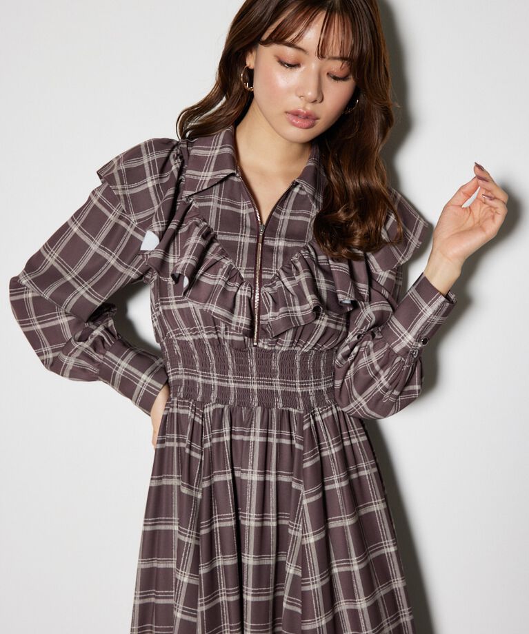 rienda「フロントZIPシャツ ワンピース」|ワンピース|