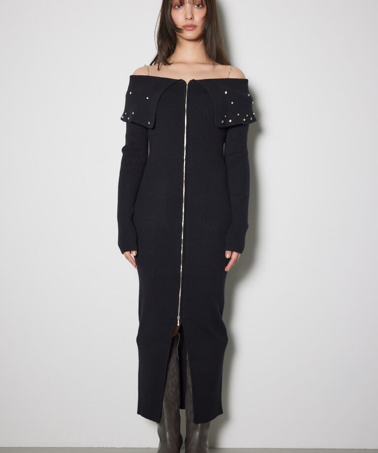 rienda「2WAYオフショルダービッグカラーニットワンピース」|ワンピース|