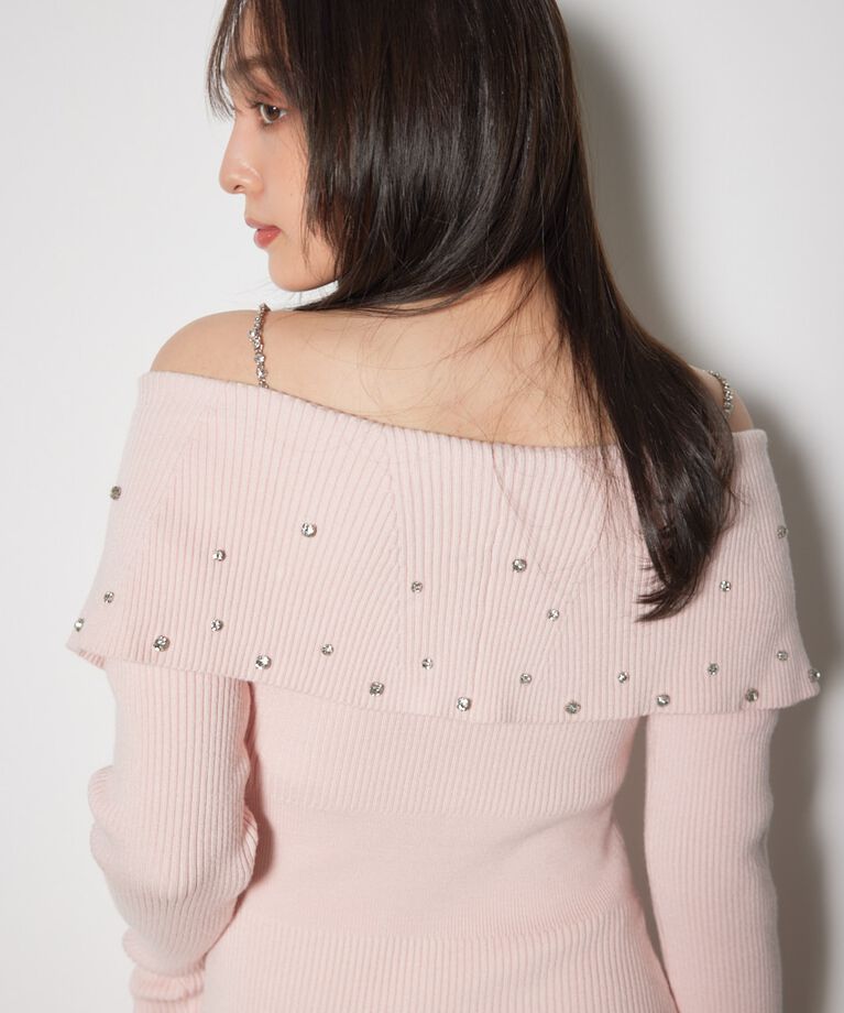rienda「2WAYオフショルダービッグカラーニットワンピース」|ワンピース|