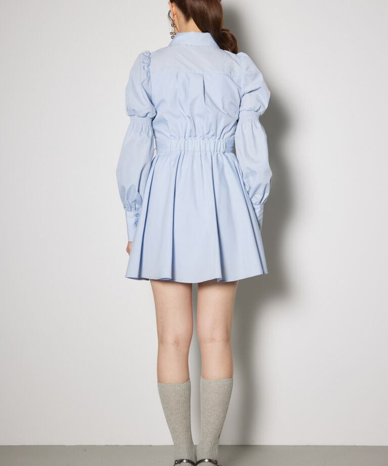 rienda「フロントシャーリングリボンミニシャツフレアワンピース」|ワンピース|