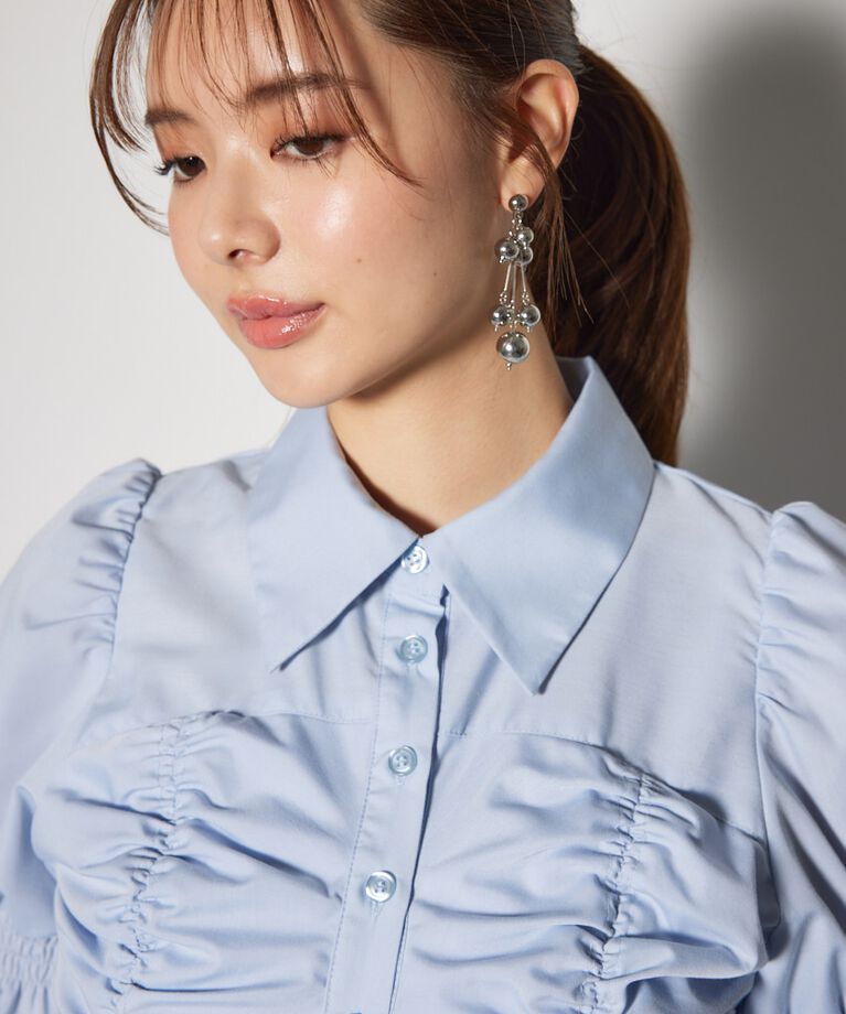 rienda「フロントシャーリングリボンミニシャツフレアワンピース」|ワンピース|