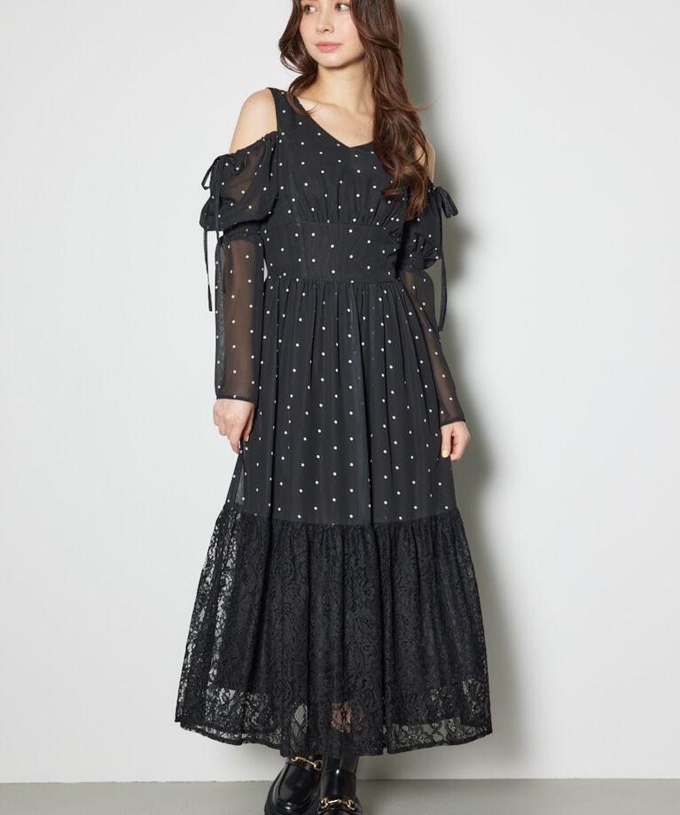 rienda「2WAYレースドッキングフレアワンピース」|ワンピース|BLK