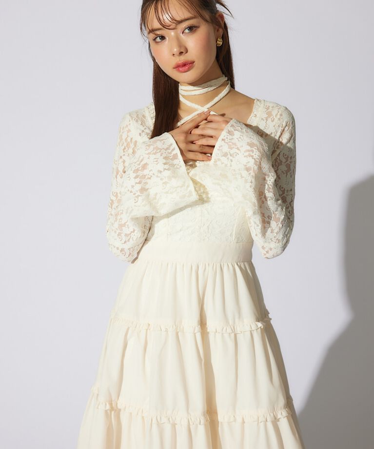 rienda「レーストップコンビフレアワンピース」|ワンピース|