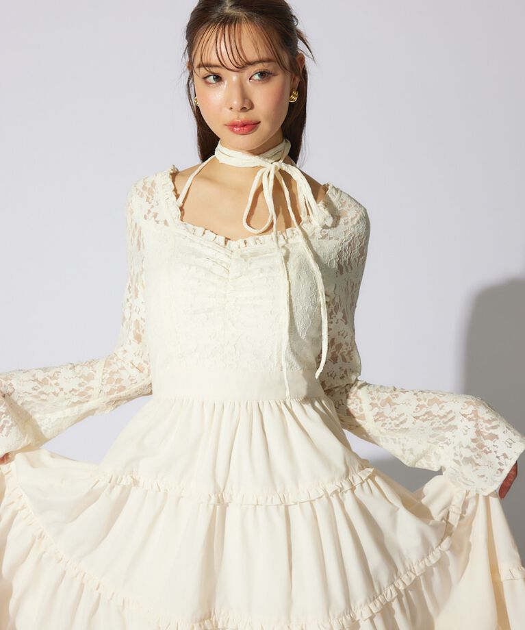 rienda「レーストップコンビフレアワンピース」|ワンピース|