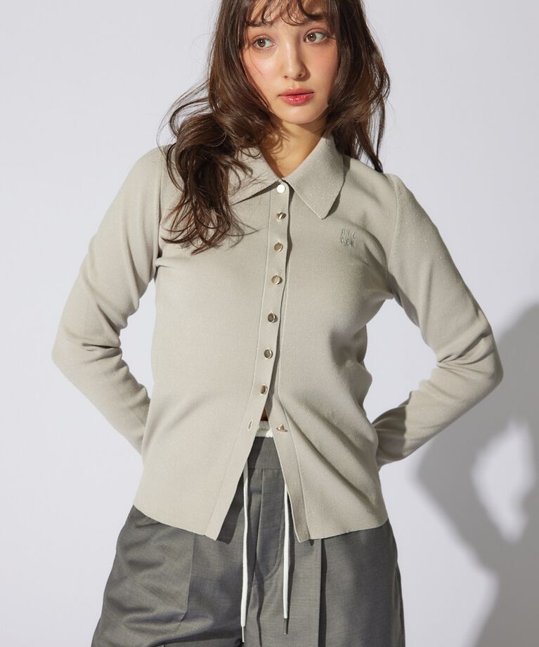 rienda「刺繍ロゴニットカーディガントップス」|ニット・セーター|GRY