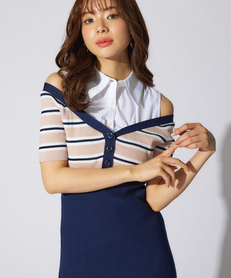 rienda「シャツレイヤードコンビマーメイドニットワンピース」|ワンピース|