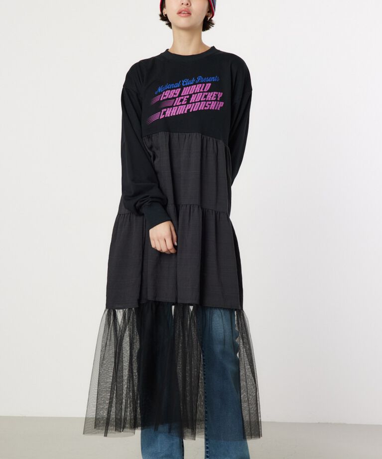 RODEO CROWNS「チュールドッキングロングワンピース」|ワンピース|BLK