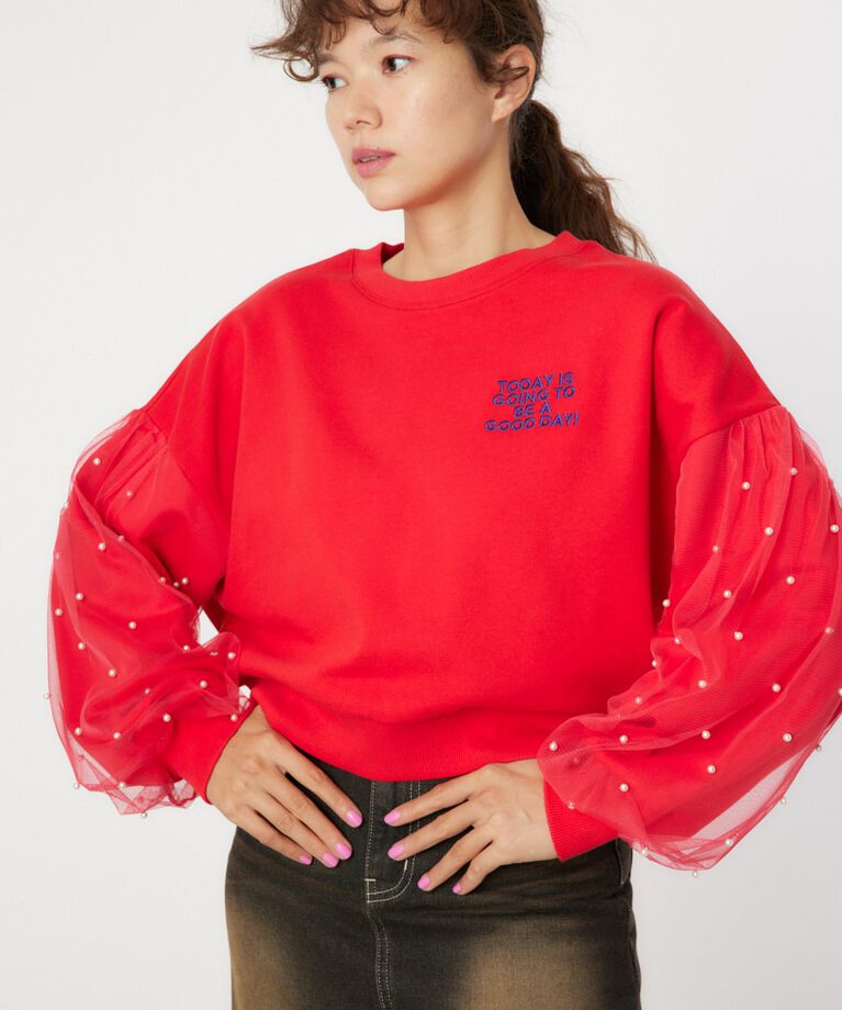 RODEO CROWNS「デコレーションスリーブスウェット」|パーカー|RED