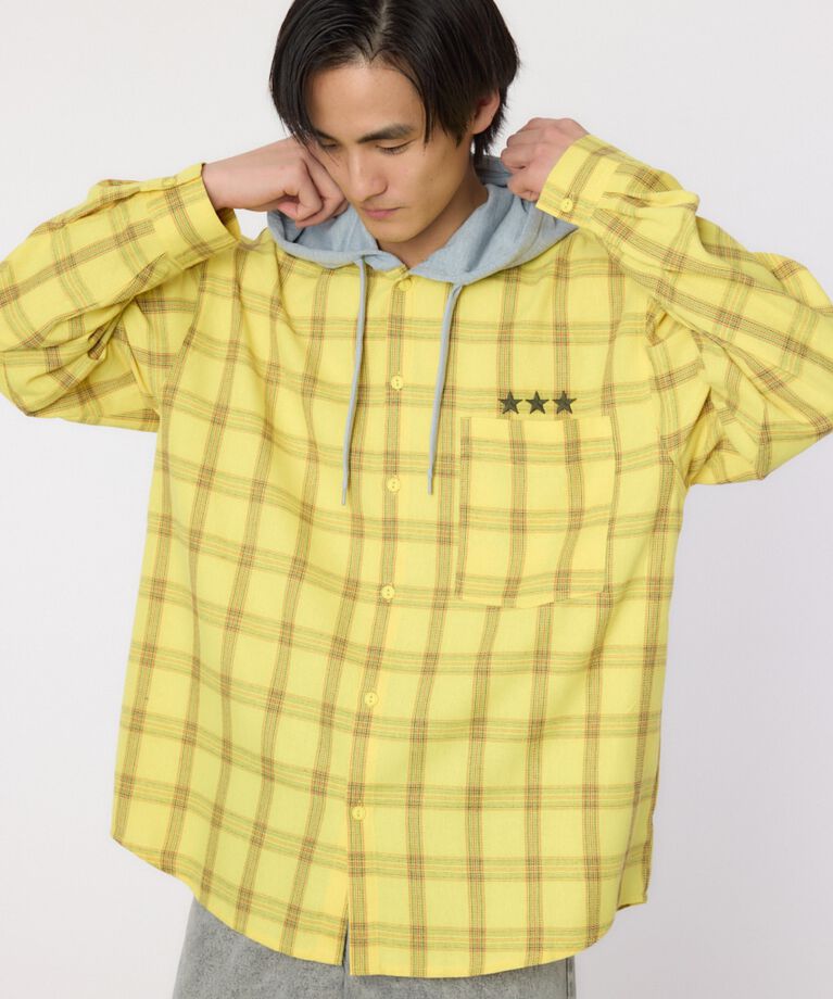 RODEO CROWNS「フーデッドチェックシャツ」|シャツ・ブラウス|YEL