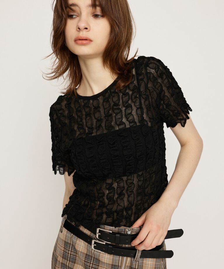 SLY「SHEER 2WAY トップス」|ニット・セーター|BLK