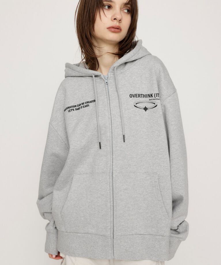 SLY「FRONT ZIP PRINT HOODIE」|パーカー|T.GRY