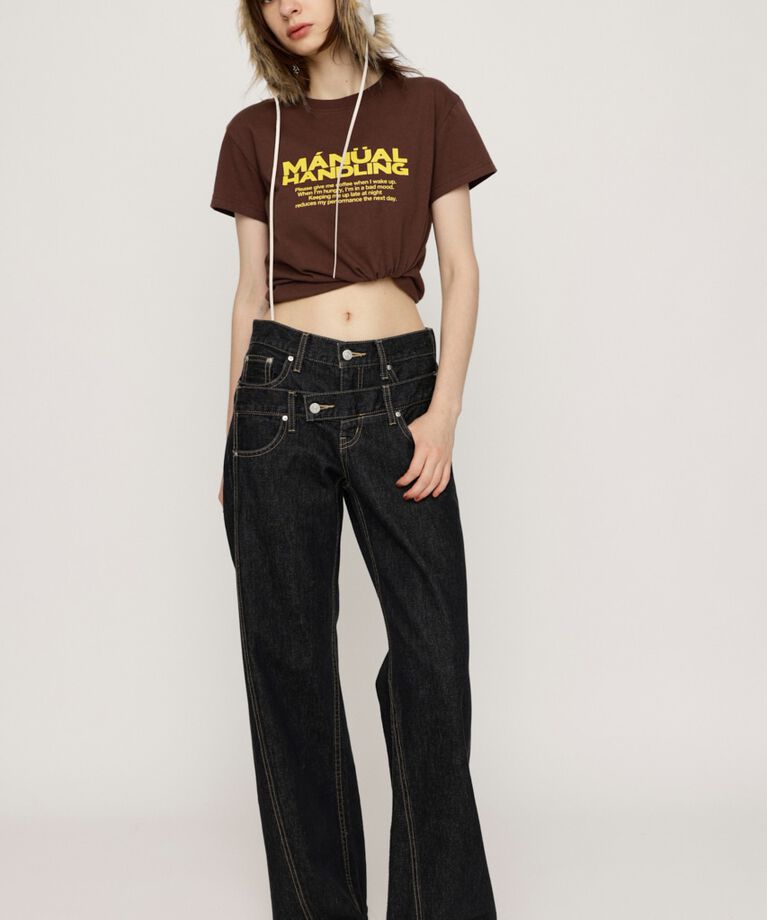 SLY「DOUBLE BELT WIDE FLARE PT-C」|デニム|BLK