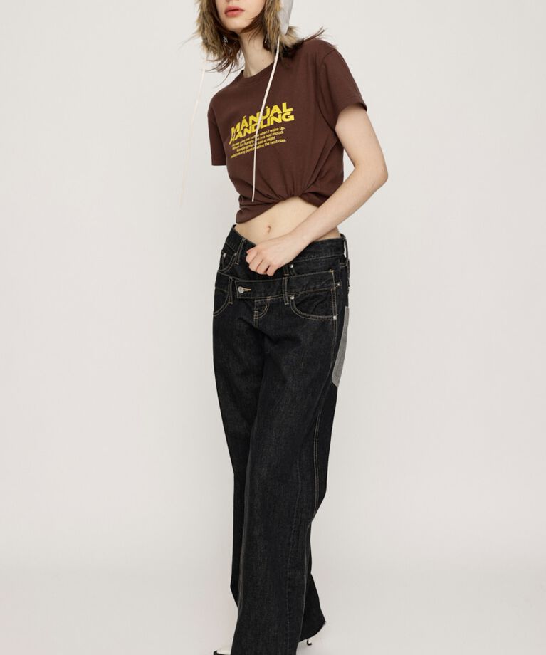 SLY「DOUBLE BELT WIDE FLARE PT-C」|デニム|