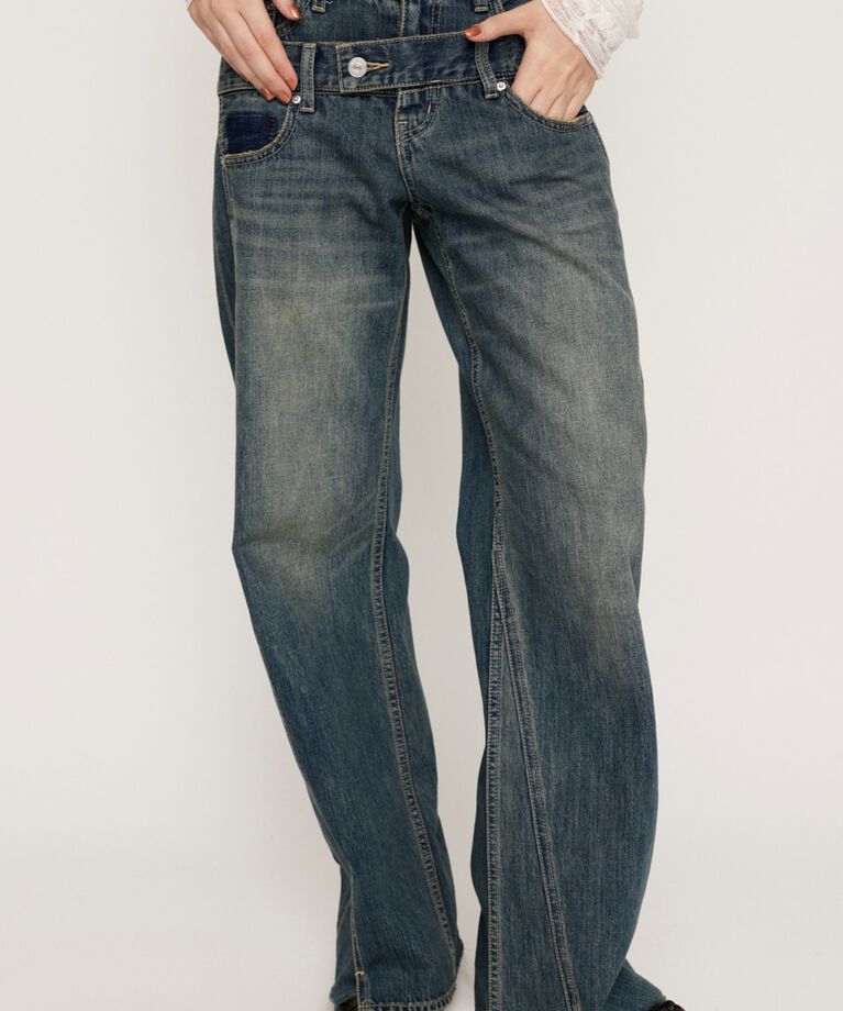 SLY「DOUBLE BELT WIDE FLARE PT-C」|デニム|BLU