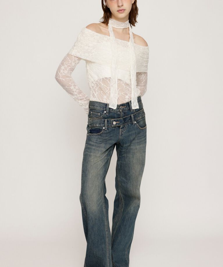 SLY「DOUBLE BELT WIDE FLARE PT-C」|デニム|