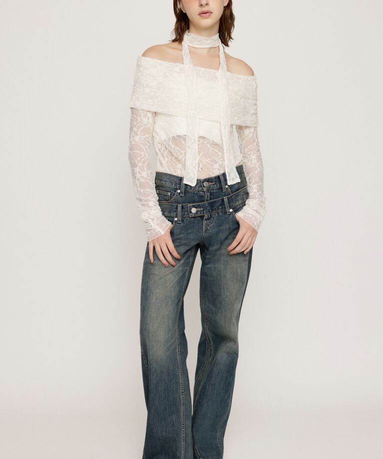 SLY「DOUBLE BELT WIDE FLARE PT-C」|デニム|