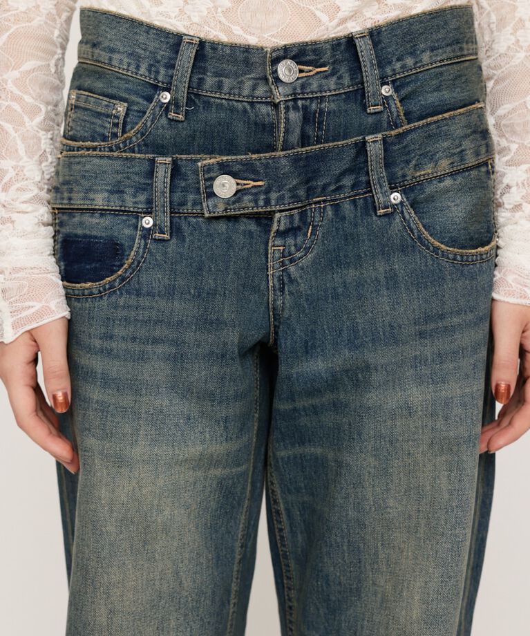 SLY「DOUBLE BELT WIDE FLARE PT-C」|デニム|