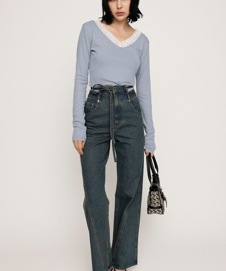 SLY「CUT OFF WAIST STRAIGHT パンツ」|デニム|