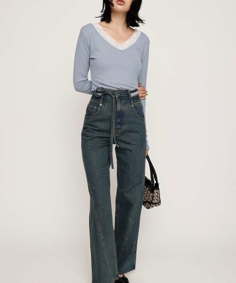 SLY「CUT OFF WAIST STRAIGHT パンツ」|デニム|