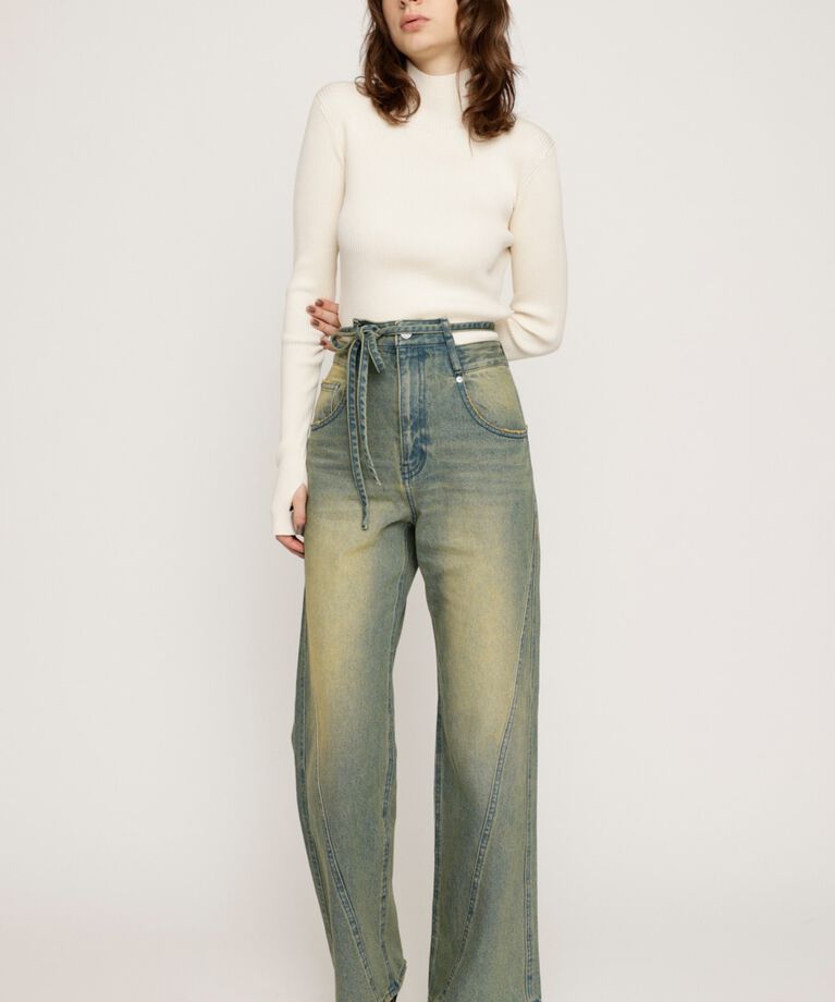 SLY「CUT OFF WAIST STRAIGHT パンツ」|デニム|