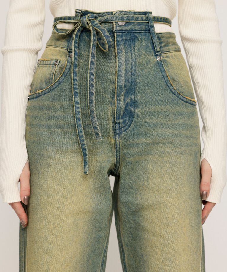 SLY「CUT OFF WAIST STRAIGHT パンツ」|デニム|