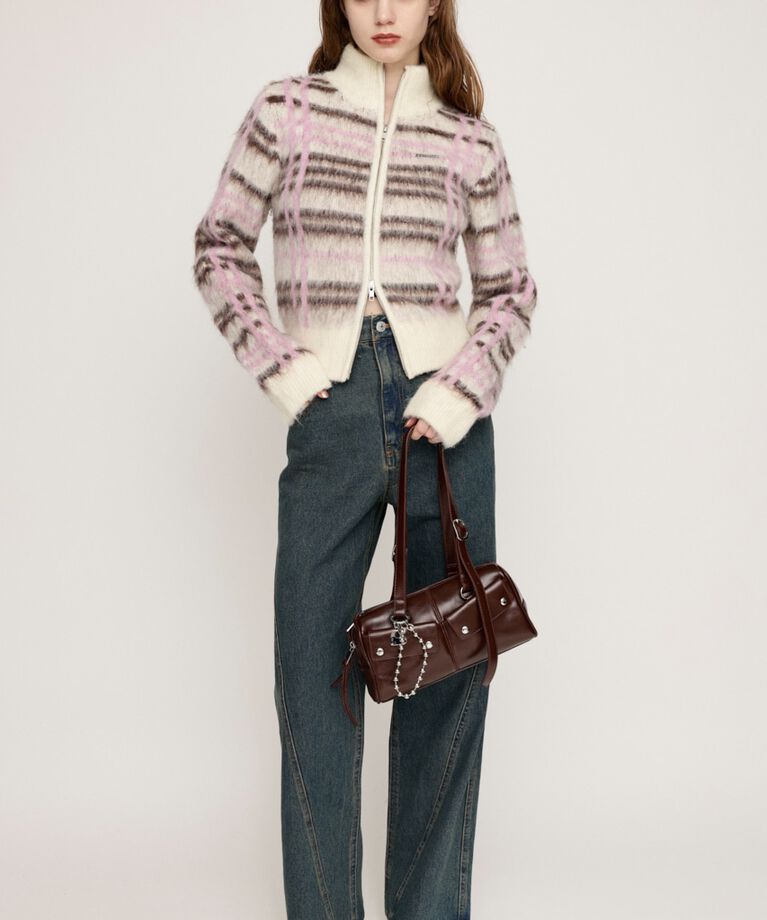 SLY「CHECK JQ STAND ZIP ブルゾン」|カーディガン|
