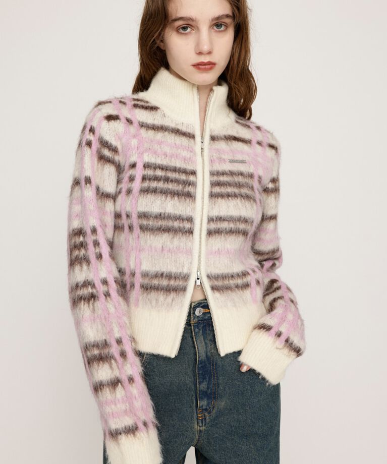 SLY「CHECK JQ STAND ZIP ブルゾン」|カーディガン|