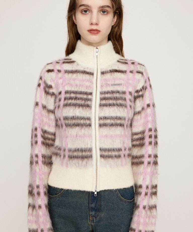SLY「CHECK JQ STAND ZIP ブルゾン」|カーディガン|
