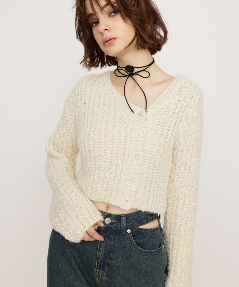 SLY「TAPE YARN SLANT NECK カーディガン」|ニット・セーター|