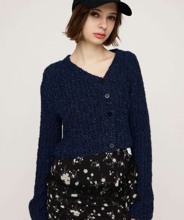 SLY「TAPE YARN SLANT NECK カーディガン」|ニット・セーター|